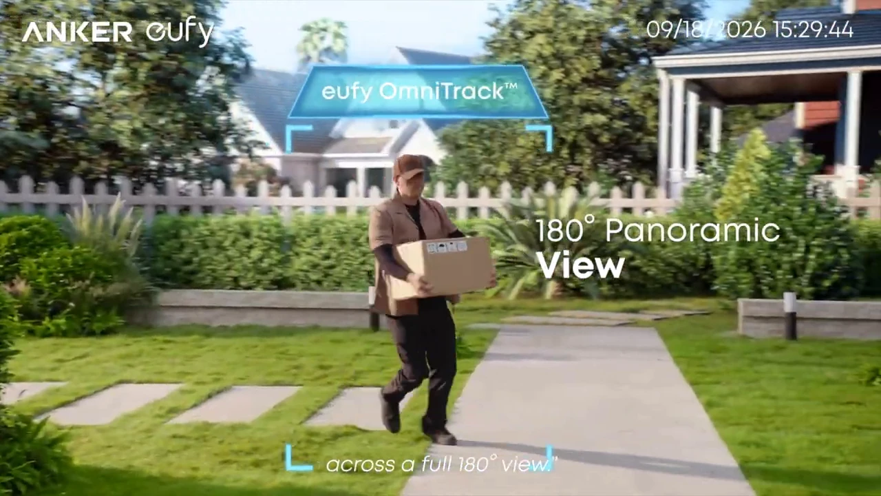 Wide doorbell camera view showing a person outside a home.