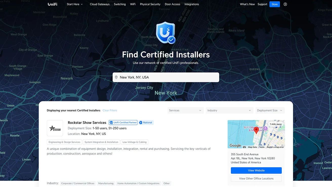 Ubiquiti Find Certified Installers directory