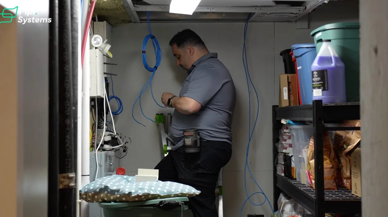 Helder running ethernet cable through wall