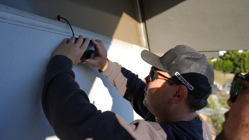 Security camera on wall