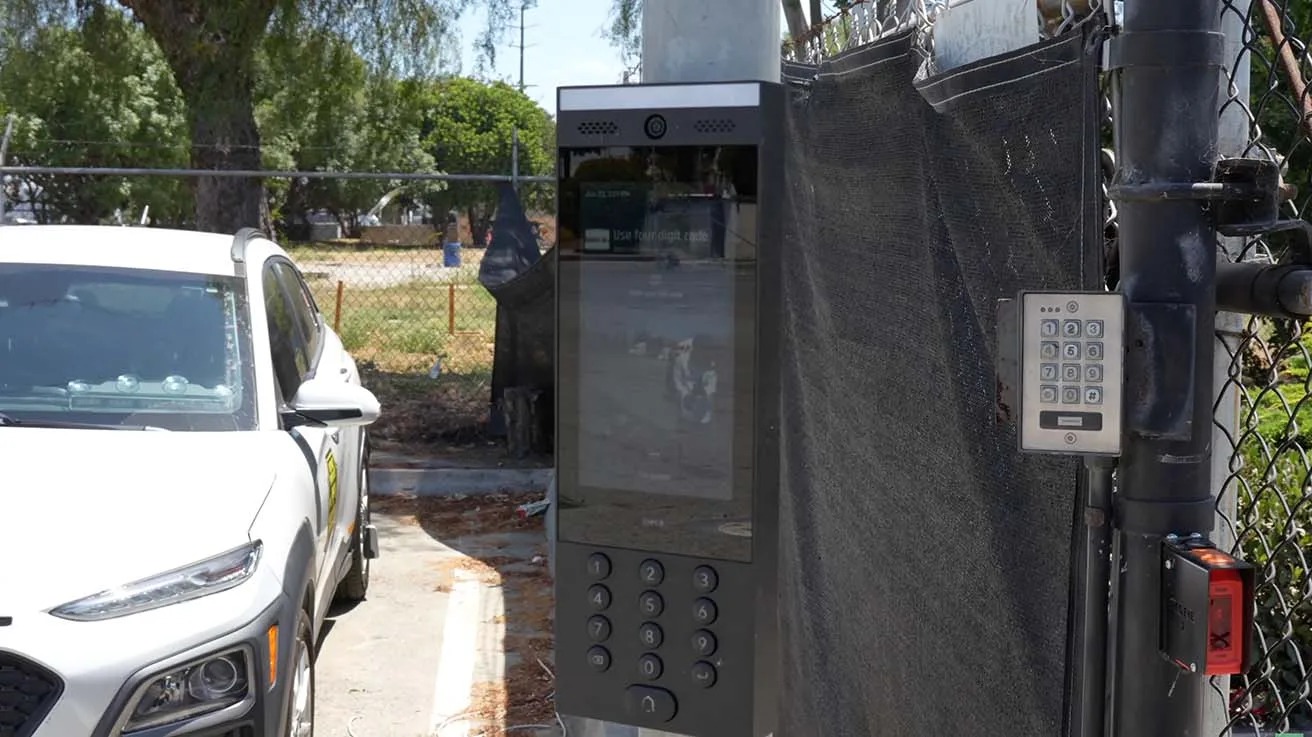 UniFi Intercom access control system deployed at a commercial vehicle entrance gate