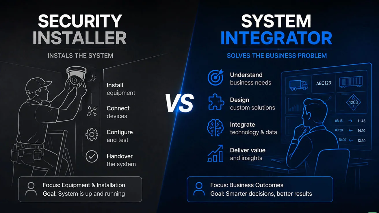 Comparison chart highlighting the critical difference between a standard security installer and a true technology integrator