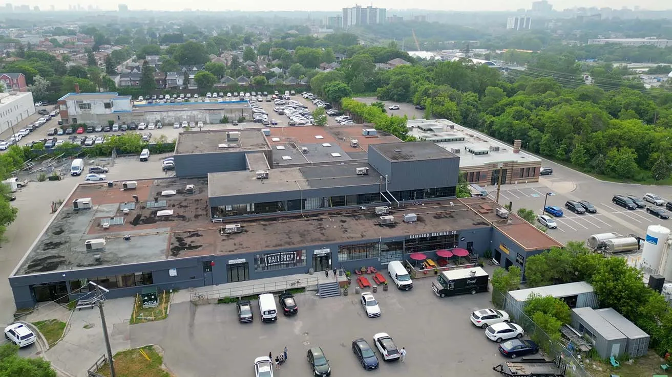 Aerial view of Toronto commercial district surrounding Ethica Coffee specialty roastery