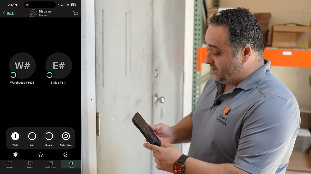 elder from Magma Networks demonstrating Ajax PRO mobile app access control management