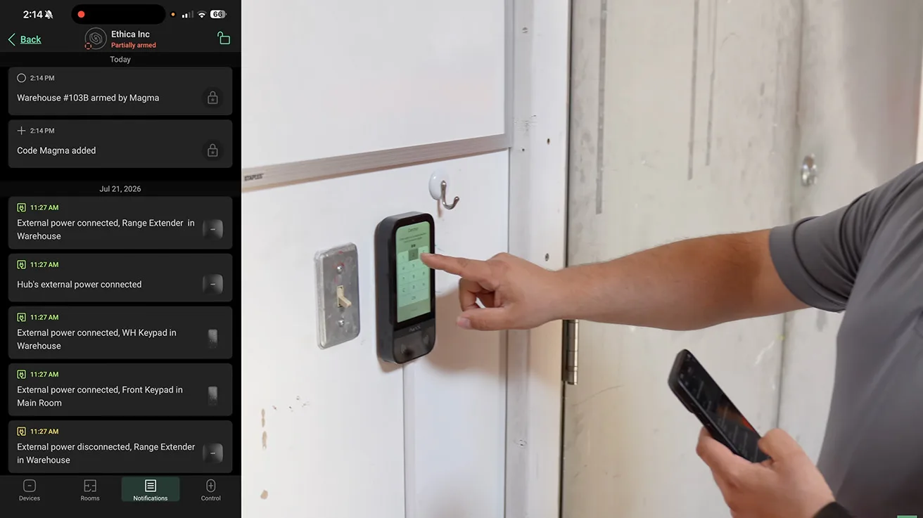 Testing DESFire NFC card door unlocking on Ajax KeyPad TouchScreen