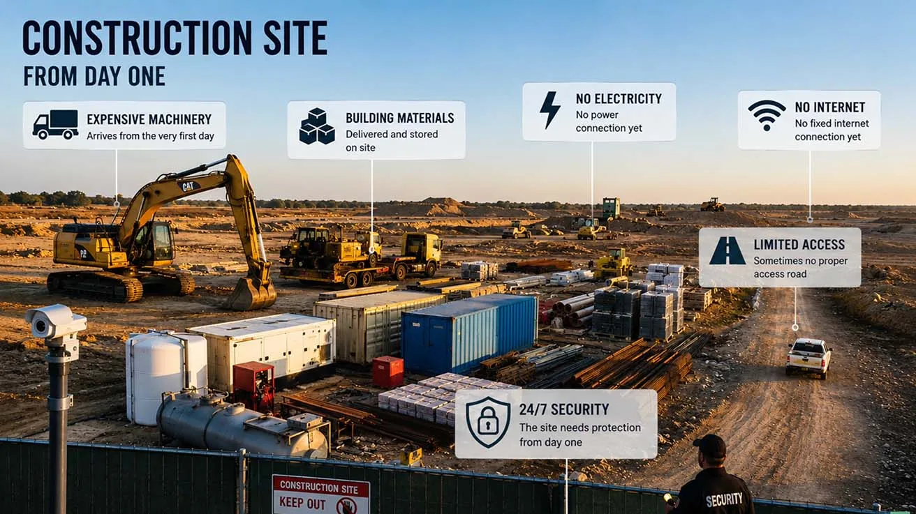 Active construction job site requiring 24/7 temporary video surveillance and asset protection
