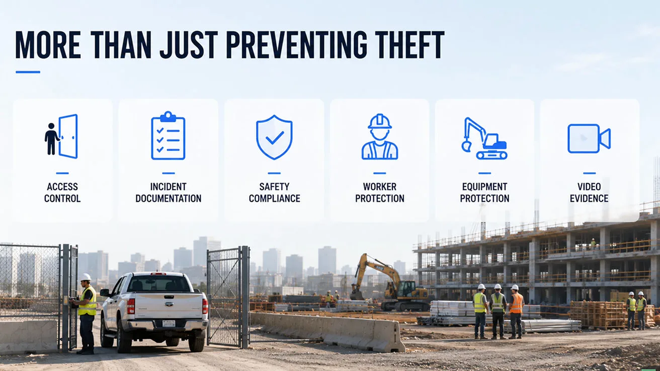 Infographic showing site security functions beyond theft prevention including safety and site management