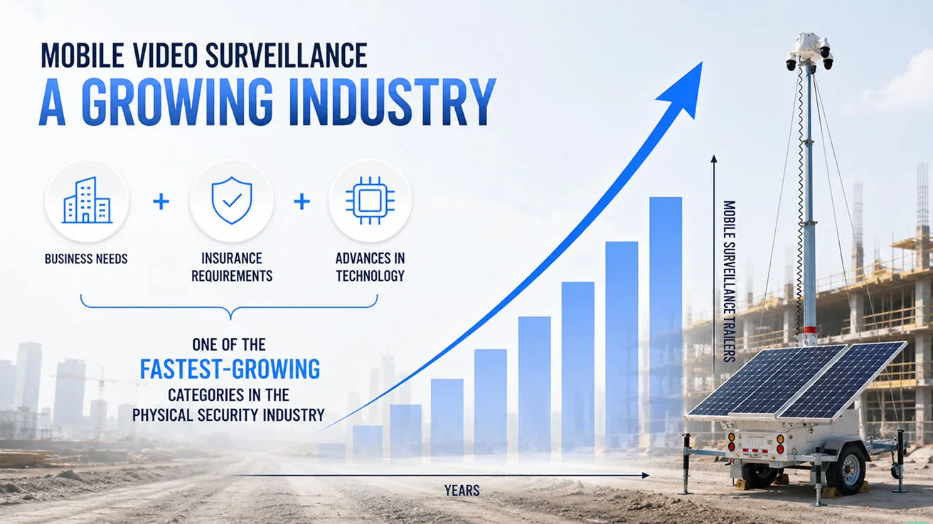 Infographic chart illustrating rapid market growth of mobile surveillance trailers in physical security