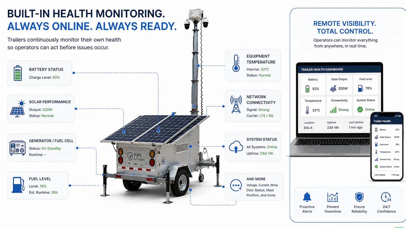 Diagram showing LTE 5G and Starlink satellite connectivity for continuous remote system health monitoring