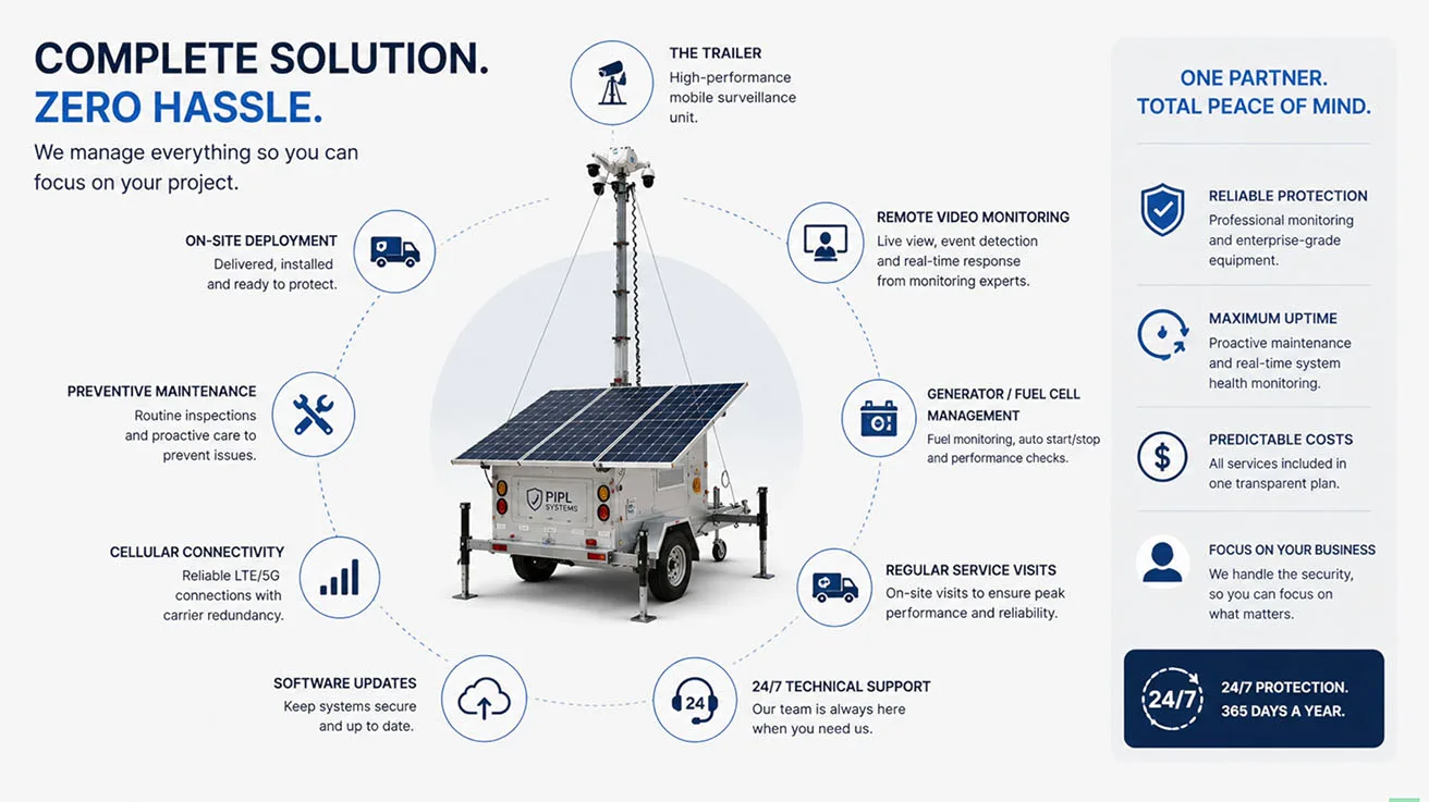 Managed security service breakdown including trailer hardware monitoring maintenance and connectivity