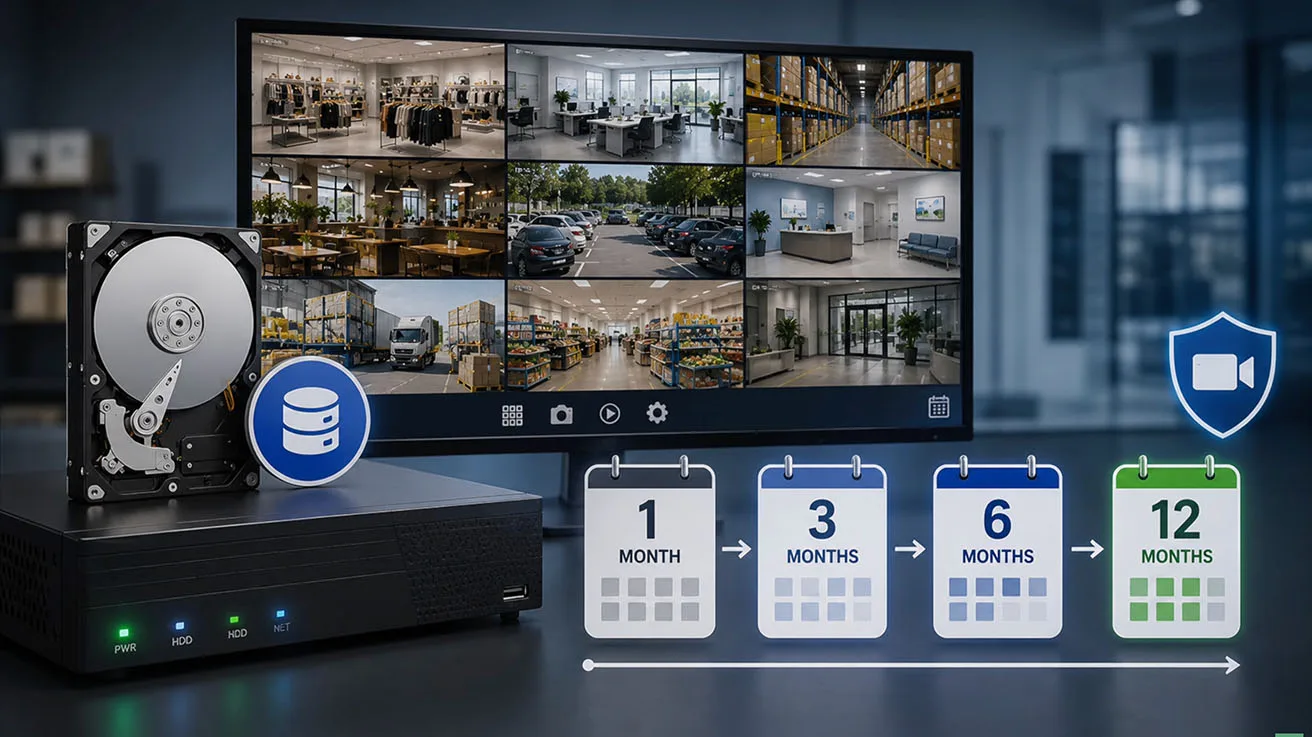 Video storage archive dashboard displaying timeline retention options for local NVR hard drives