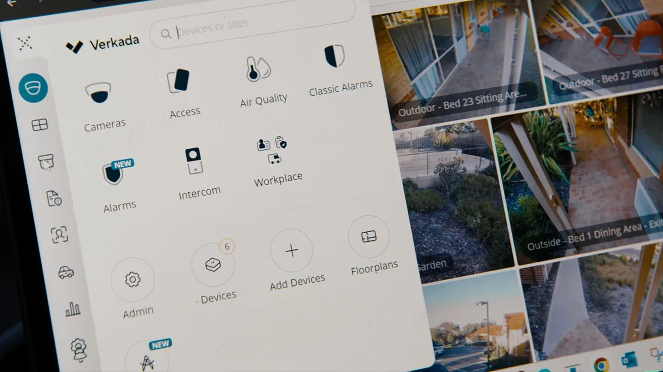 Cloud-based VMS interface displaying integrated access control security cameras and user management