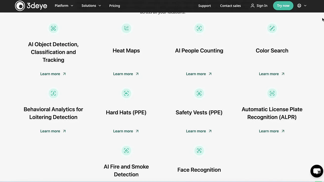 Infographic slide showing specialized AI video analytics modules including LPR facial recognition and PPE detection