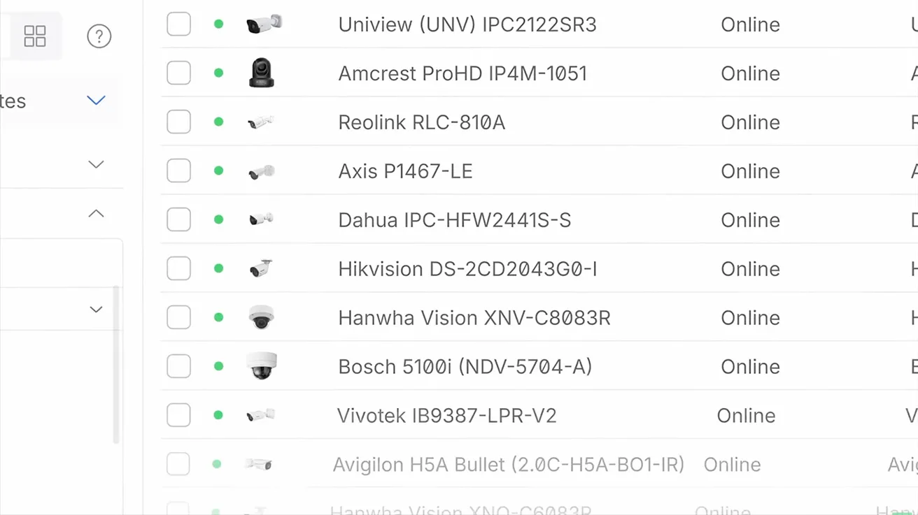 UniFi Protect settings menu showing third-party ONVIF IP camera configuration