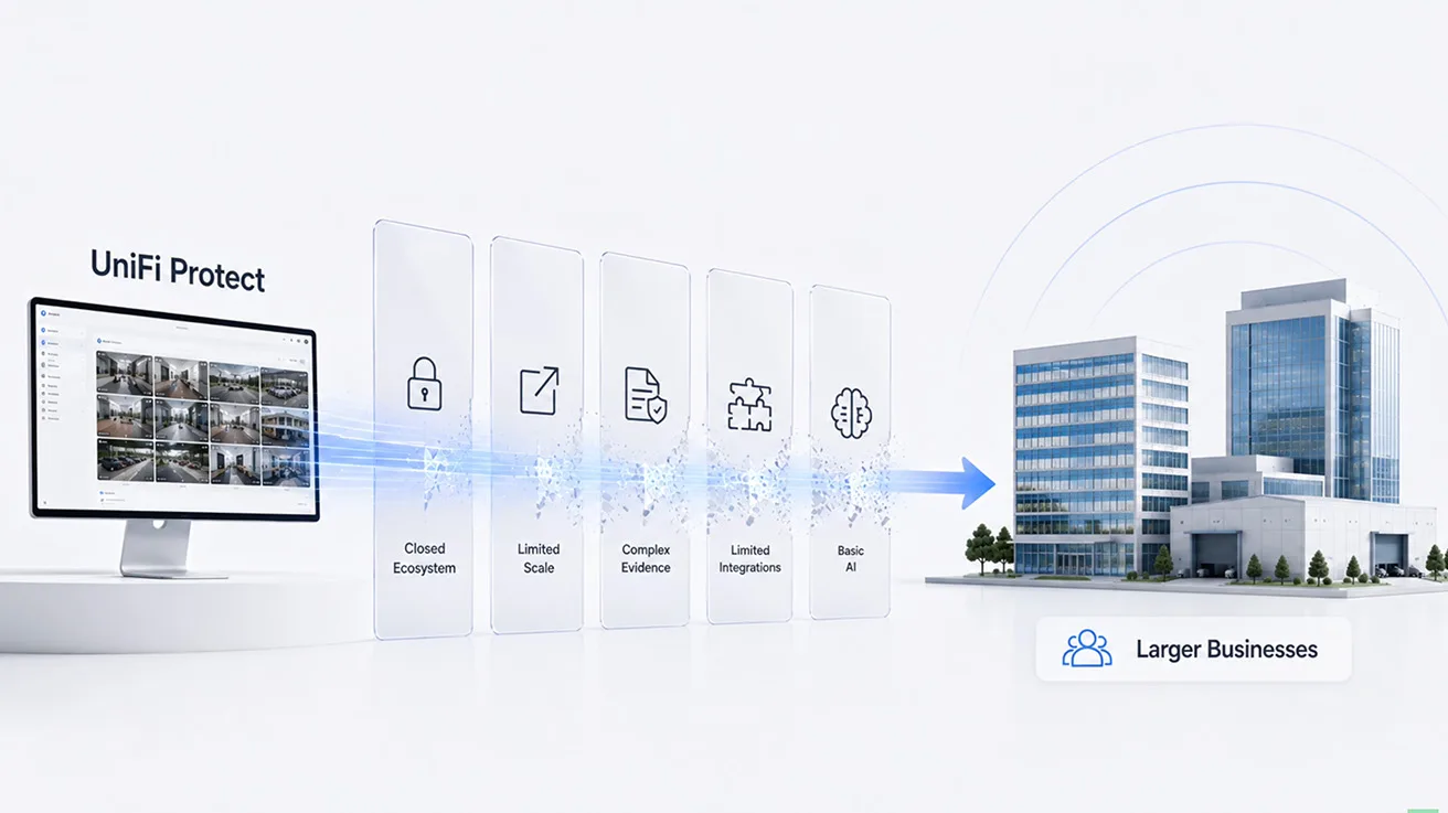 Diagram showing multi-location enterprise network deployment managed by UniFi Protect