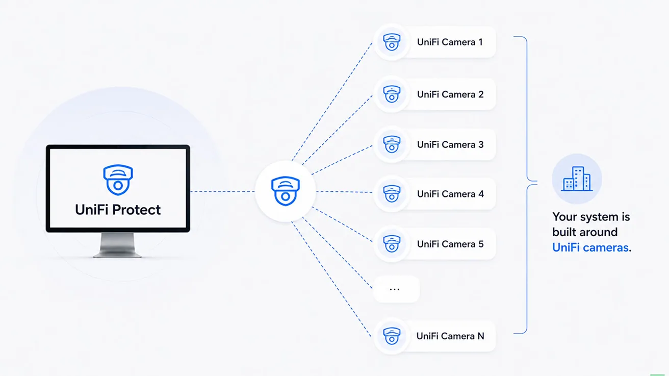 Infographic contrasting closed proprietary camera systems with flexible ONVIF migration models
