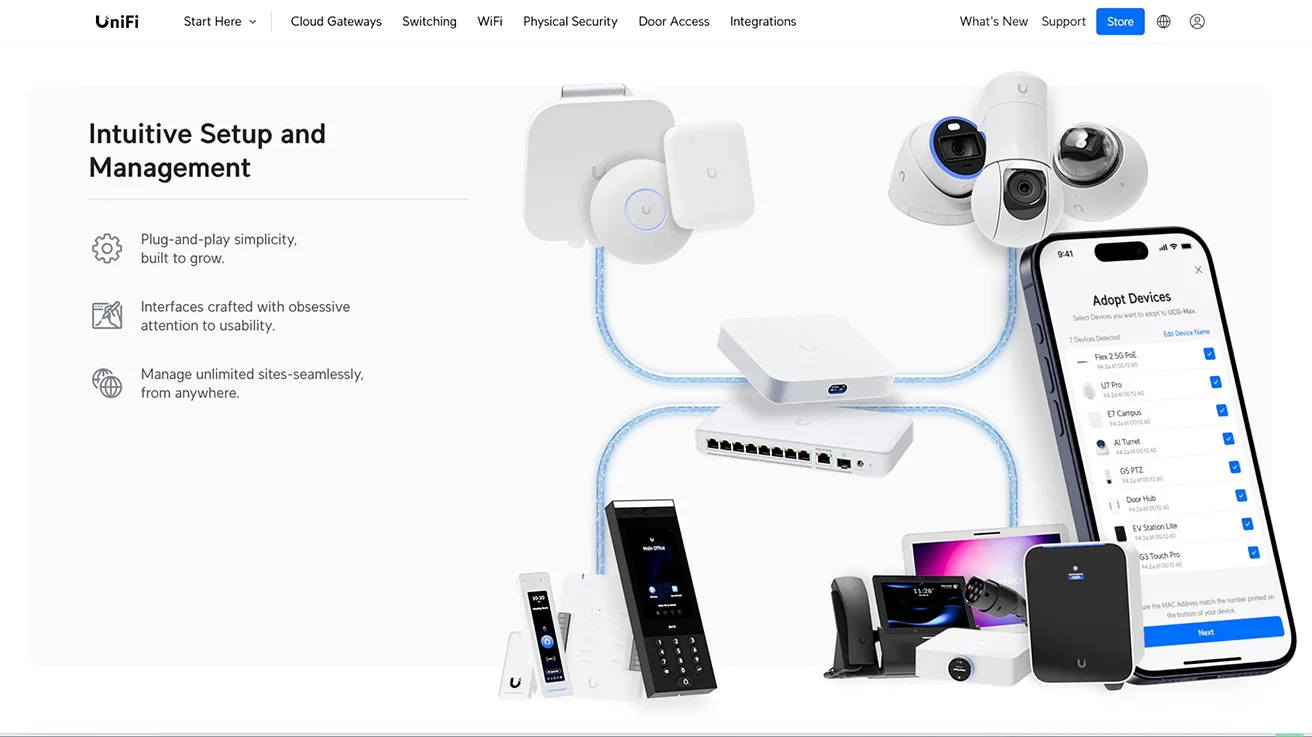 UniFi Site Manager dashboard showing centralized multi-location network and camera health