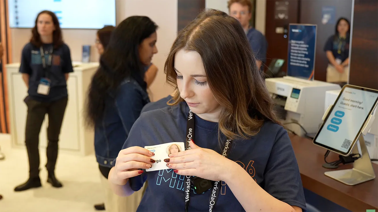 Automatically printed visitor badge featuring the guest