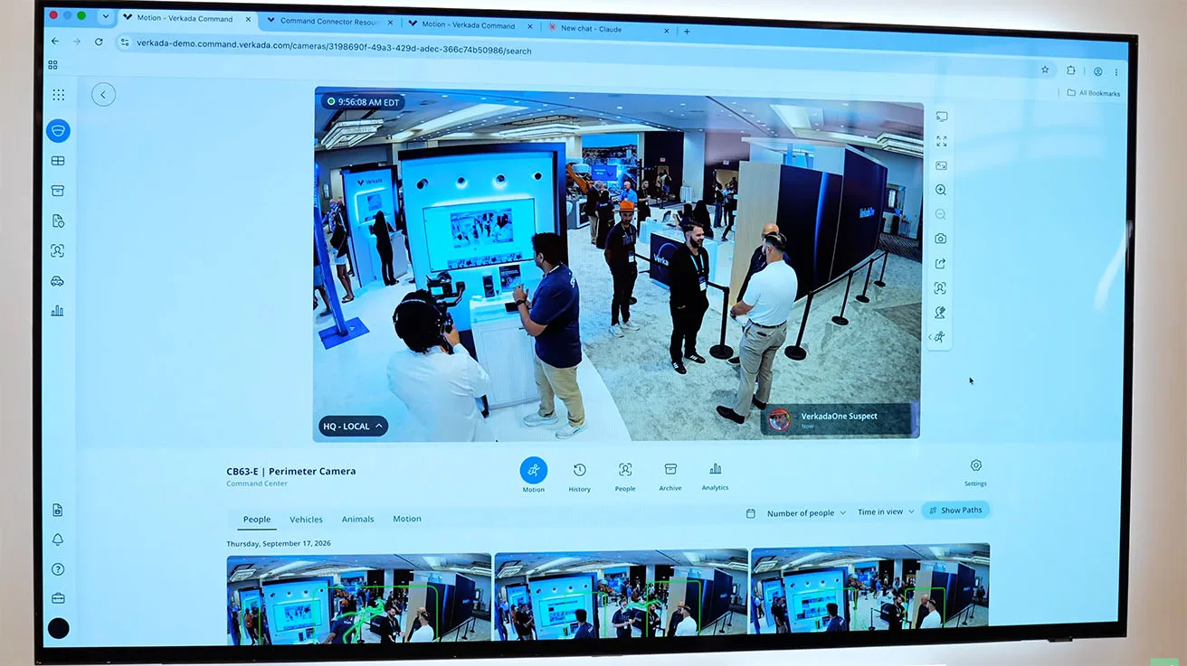 Selecting a person of interest on a live camera feed to initiate tracking within the Verkada Command interface.