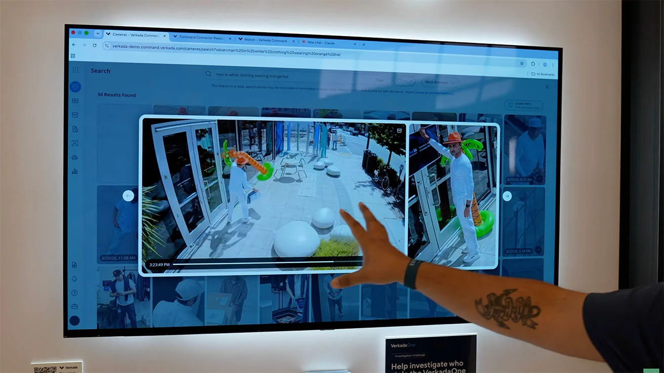 Security operator selecting a specific video clip from the AI search results for further incident investigation.