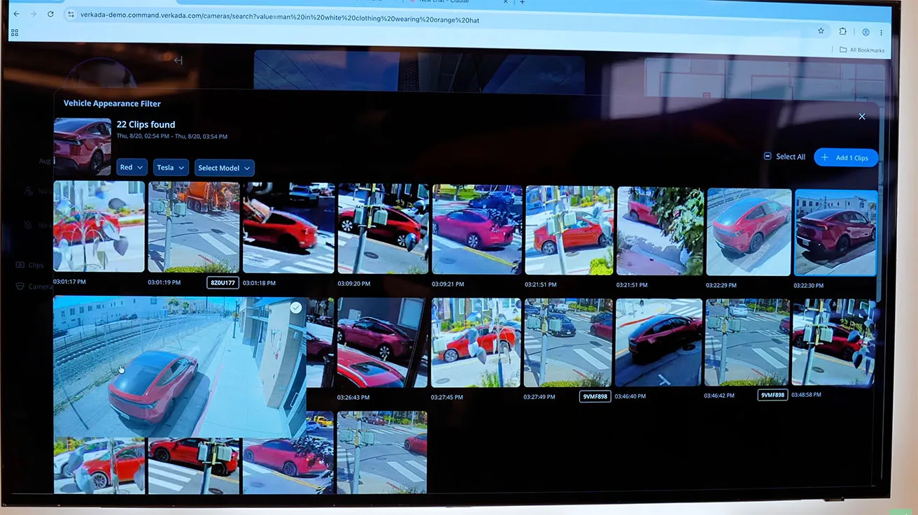 Using Verkada vehicle analytics to filter historical camera footage for a specific car make and color.