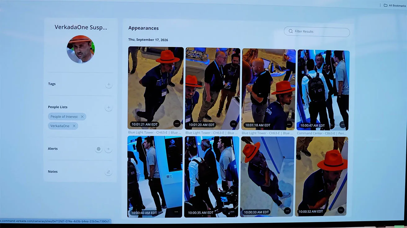 Consolidated suspect profile showing all historical appearances across the entire camera network.