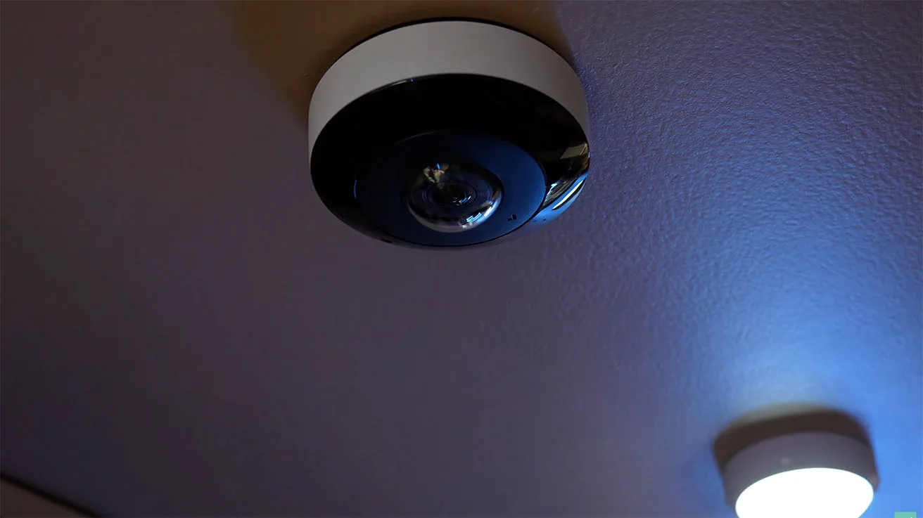 Ceiling-mounted Verkada transit dome camera providing wide-angle video coverage of the vehicle interior.