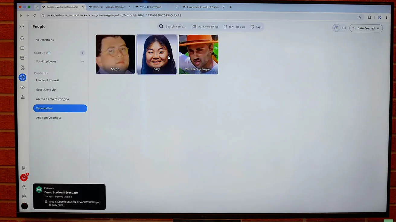 Verkada Command People interface displaying tracked individuals and security suspects across the unified camera network.
