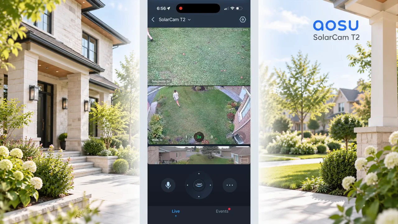 Later frame of the person moving across the yard in the dual-view demonstration