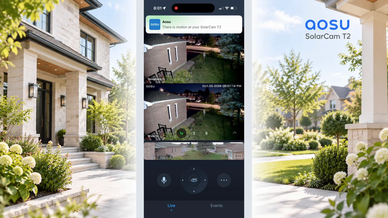Person walking through the front yard at night in the SolarCam T2 dual view