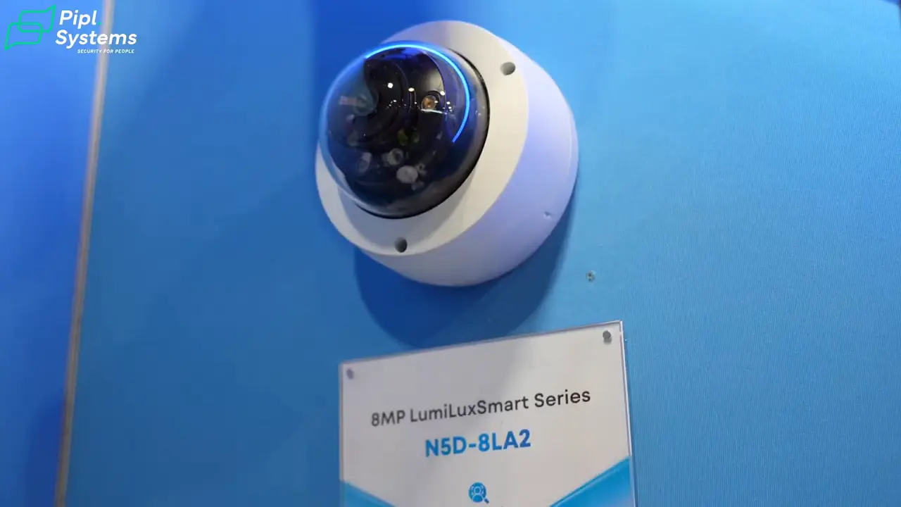 Luminys N5D-8LA2 dome camera above an 8MP LumiLuxSmart display label.