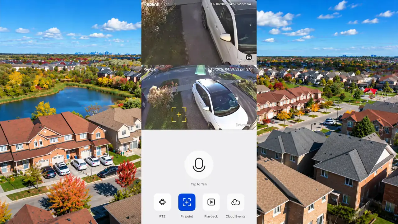 Reolink App dual-view screen during the first Pinpoint demonstration