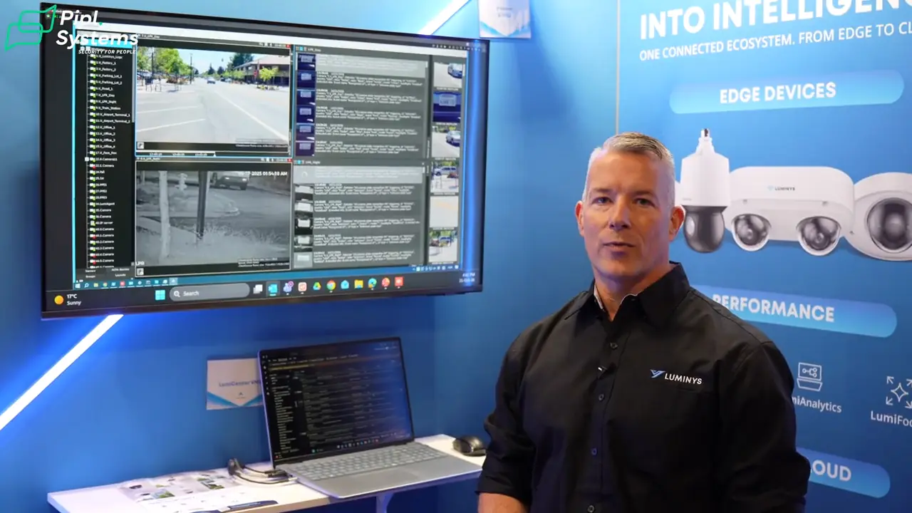Chris Robertson beside a LumiCenter demonstration monitor and laptop.