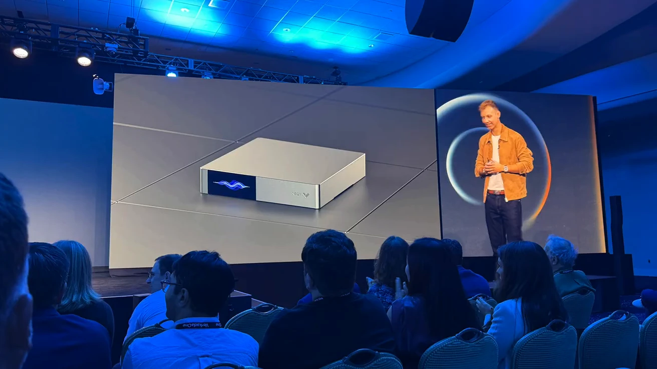 Verkada keynote presentation showing a network audio player.