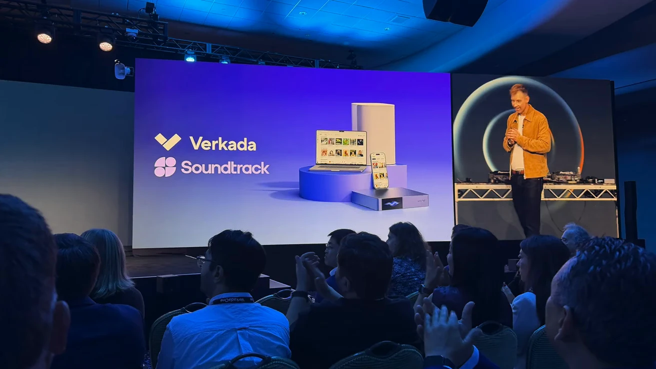 Verkada keynote slide featuring the Soundtrack music integration.