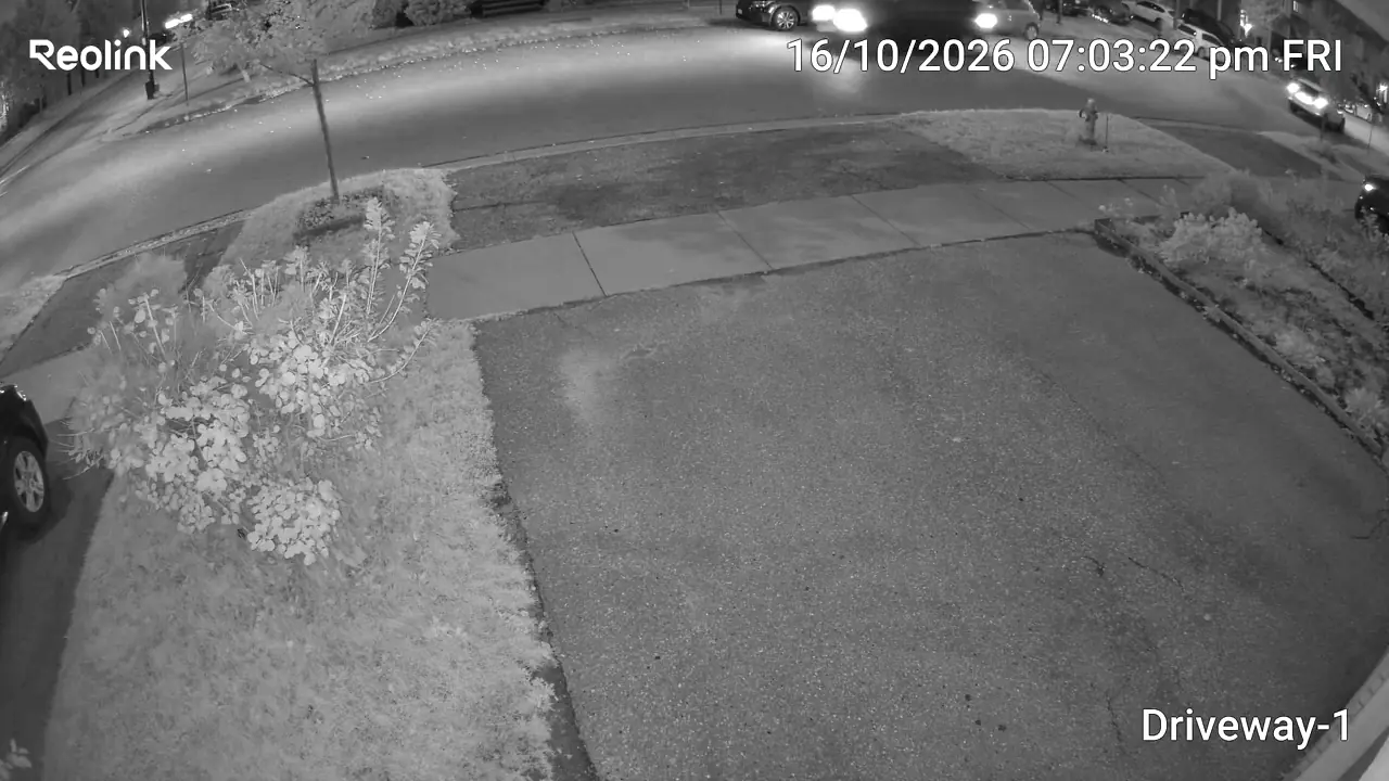Infrared wide-angle view of the driveway after dark