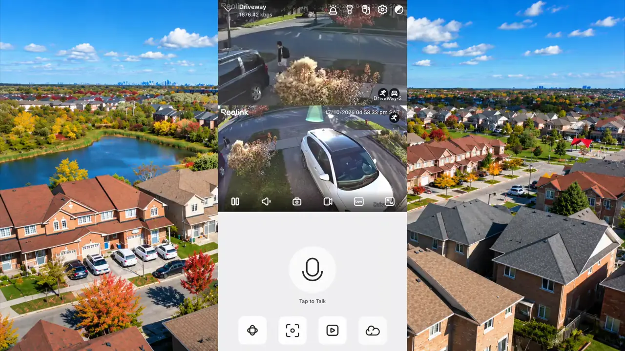 Two camera views displayed in the Reolink App live-view interface